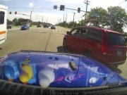 Idiot in van makes improper turn, cutting in front of dashcam owner on Creek and Empire already in the intersection.