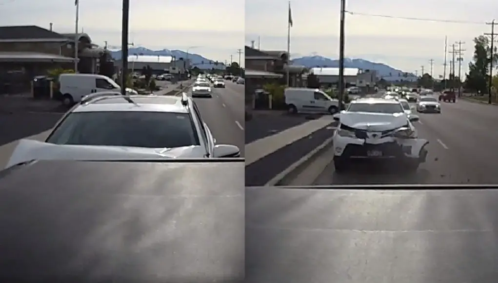 Idiot not paying attention on 3300 S plows into the rear of this dashcam owner's truck.