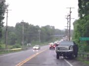 Lifted truck with bald tires on the 55 in Poughkeepsie loses control on rain-soaked road, crashes into guardrail.