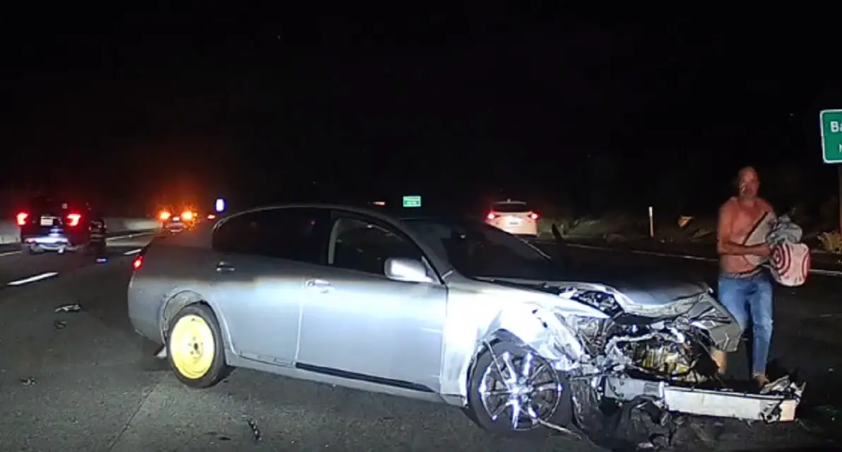 Drunk driver on the 4 spins out, wrecks his own car.