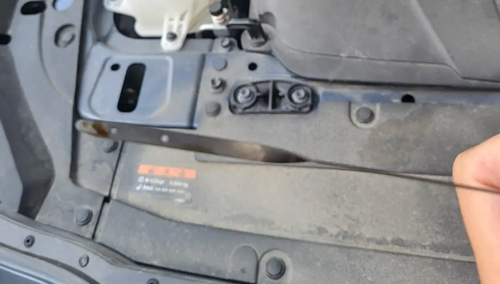 Dip stick showing low oil.