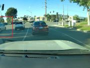 Idiot on Pullman St. headed towards Dyer heads the wrong way into traffic. Thinks opposing lane is left turn lane.