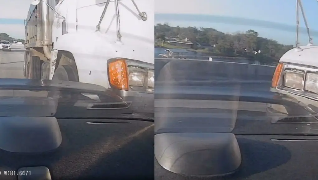 Dump truck driver pit maneuvers driver in Subaru on FL-9