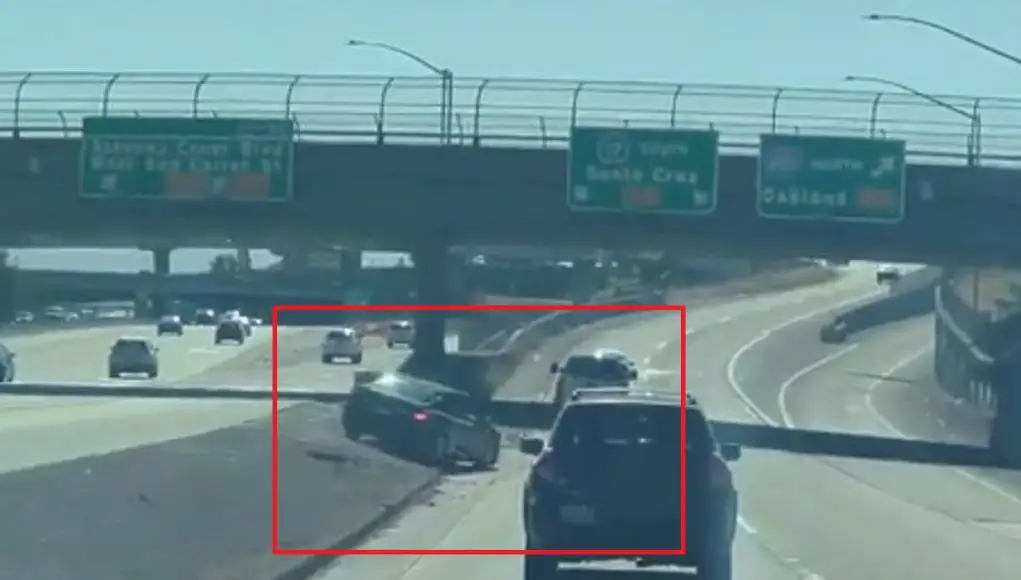 Crazy driver on I-280 drives down embankment not to miss their exit.