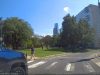 Insane Jeep driver cuts through N 24th St. and Spring Garden gore point to cut off driver slowing for pedestrian.