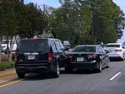 Driver tries to brute force his way into turn lanes on State Bridge Rd. only to end up hitting another car.