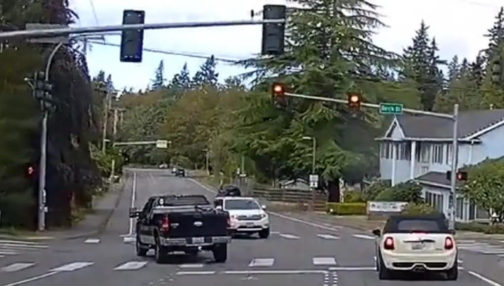 Bellingham, WA: Pickup Driver On Birch & Lakeway Throws Tantrum After Car Stops On Yellow, Goes Through & Into Oncoming Traffic Instead F-150 driver on Birch and Lakeway throws tantrum after car in front of them doesn't beat red. Runs red against opposing traffic in response.