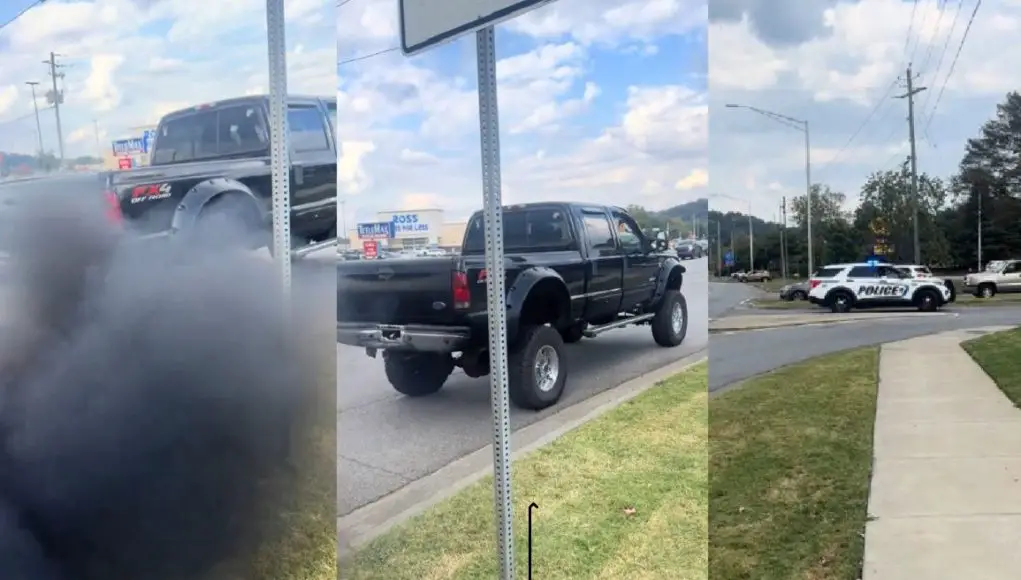 Cartersville, GA: Police Catch Driver on 113 Rolling Coal on No Kings Protesters, Ticketed and Towed Ignoramus caught rolling coal on No Kings Protesters. Pulled over, ticketed, and towed.