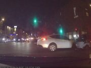 Tesla runs deep red light at College and Broadway. Clips and sideswipes innocent driver.