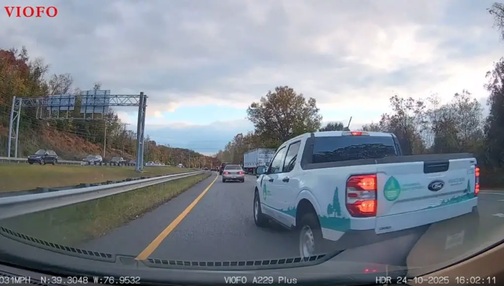 Truck owned by Gambrillis-based Environmental Construction company pulls off horrendous merge on the 32.
