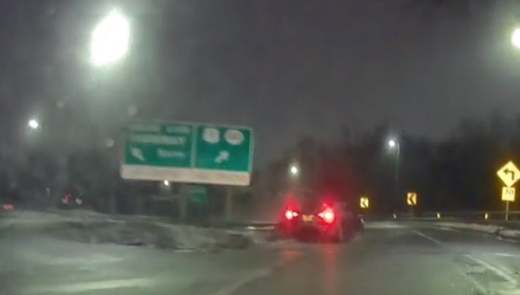 Distracted driver on US 9 Route 440 Interchange crashes into side of metal traffic barrier.