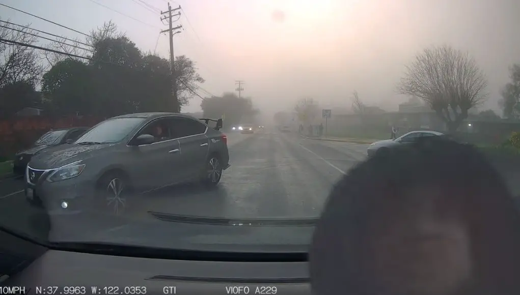 Parent in the wrong pulls out onto Olivera Rd without yielding. Has the nerve to yell at driver with right-of-way.