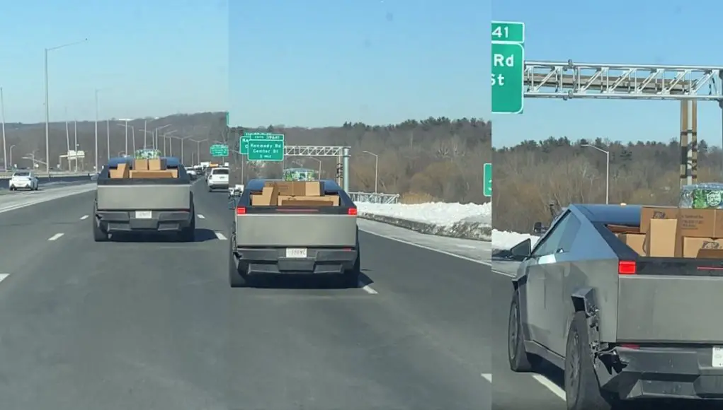 Cybertruck owner caught on the 91 with unsecured load held in place with pack of water.