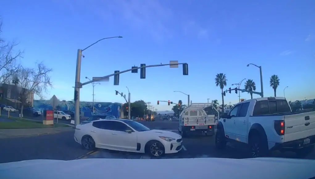 Imperial Beach, CA: KIA Stinger Driver At 13th & Palm Pulls Wild U-Turn, Then Runs Red With Illegal Right From Wrong Lane Reckless driver at 13th St. and Palm Ave tries to circumvent red light, just pulls a bunch of illegal maneuvers instead.