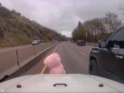 Toyota Tundra driver merging onto I-5 from Frontage Rd. doesn't like, nearly crushes dashcam owner into median barrier.