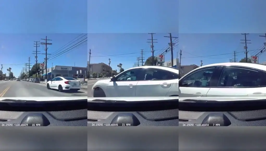 Los Angeles, CA: Crazy Honda Driver With Kids At Sepulveda & Vanowen Pulls Illegal U-Turn From Bike Lane, Gets T-Boned Before Driving Off Insane Honda Civic driver pulls illegal u-turn from the bike lane, gets t-boned before running.