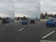 Pickup driver on I-75 forced to slot behind tiny Mitsubishi resorts to brake check road rage revenge.