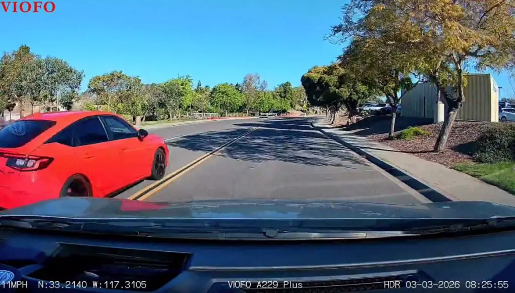 Parent with late kid does crazy right turn from straight only lane at Mesa Dr. and Ivey Ranch.