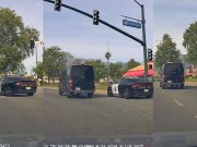 Driver turning left onto Highland off of Sun Lakes Village Dr fails to maintain lane, cuts off cop before getting pulled over.