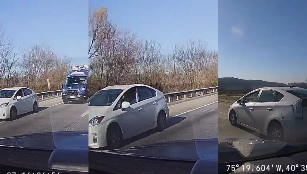 Unhinged driver in a Toyota Prius on the 78 decided the breakdown lane could be used to pass, almost resulting in one disastrous sideswipe accident.