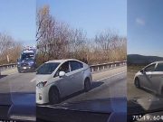 Unhinged driver in a Toyota Prius on the 78 decided the breakdown lane could be used to pass, almost resulting in one disastrous sideswipe accident.