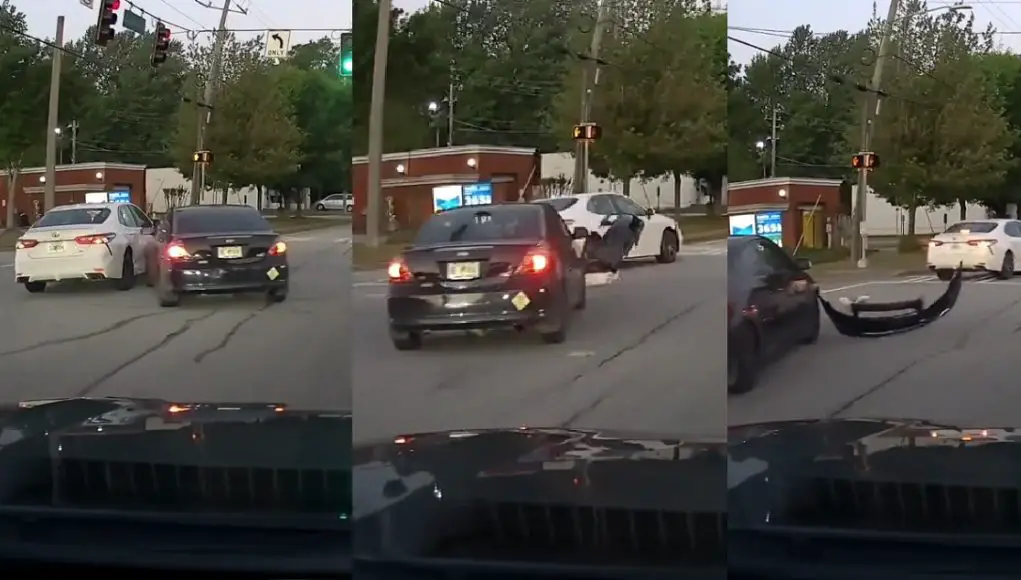 Doofus on Lanier tries to go straight in turn-only lane. Gets clipped by driver trying to turn onto Jeff Davis.