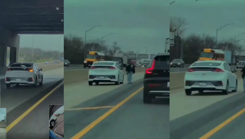 Lady on I-55 finds out the hard why why driving on the emergency shoulder is not a good idea. Gets flat.