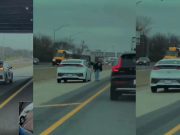 Lady on I-55 finds out the hard why why driving on the emergency shoulder is not a good idea. Gets flat.