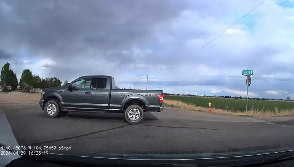 Greeley, CO: Ignorant Driver Blasts Through Stop Sign at 33 & 392—Dashcam Car Swerves, Avoids T-bone By Inches Ignorant driver blows through stop sign at CR-33, almost causes their own T-bone accident.