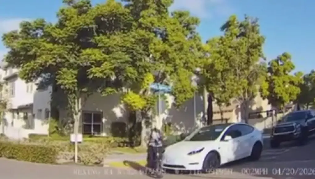 An e-bike rider across from Saburo Muraoka Elementary, although riding where they weren't supposed, was hit by a Tesla driver not paying attention.