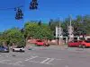 Jeep driver frustrated that driver in front of them is not moving, risks accident running red light instead.