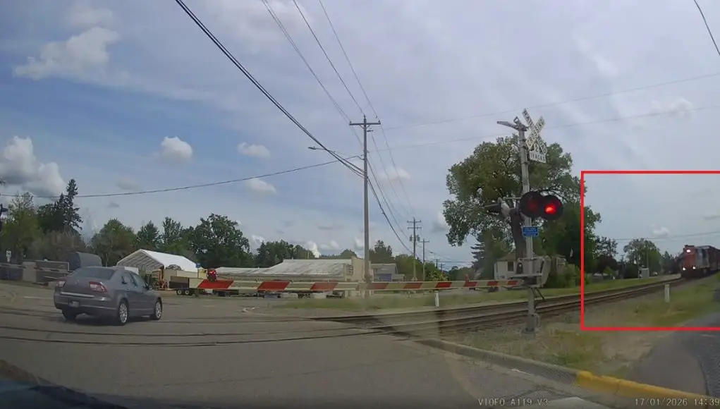 Park St. railroad crossing Stevens Point Goofball makes hare brained decision to drive through lowered, flashing crossing arms at the Park St. Railroad Crossing.