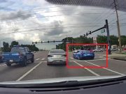 Reckless Corvette driver on E Colonial and Rouse uses turn lane as personal express lane, goes straight instead.