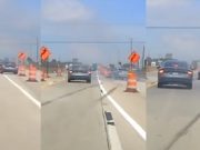 Gary, Ind: Driver Tries to Beat the Merge on SR 912, Loses Control, Destroys Traffic Barrel, Then Swerves Back Into Traffic Crazy driver on State Road 912 tries to brute force his way in front of other driver as two lanes filter into one.