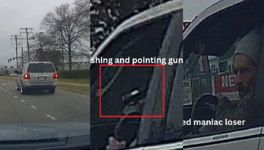 Unhinged driver exiting Wawa brandishes gun at innocent dashcam owner