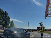 Castle Rock, CO: Altima Driver On Crimson Sky Dr Tries to Bypass Street-Painting Traffic by Crossing Double Yellow—Flagger Sends Them Right Back Altima driver too good too wait tries to by pass stopped traffic on Crimson Sky Dr. Stopped by a dedicated flagger.