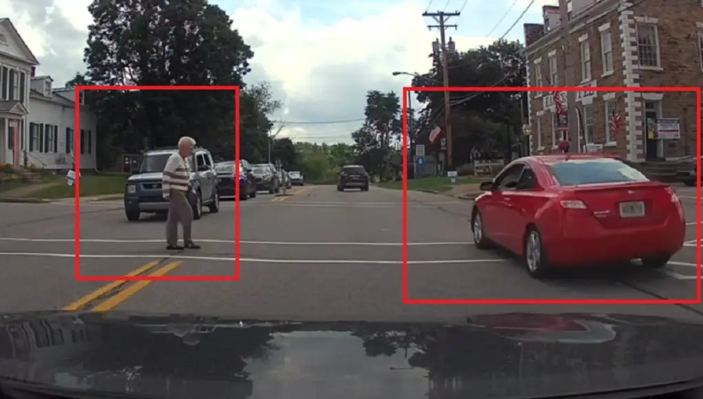 Waterford, PA: Brainless Drivers At High & 1st St. Fail To Yield To Elderly Pedestrian, Brute Force Their Way Through Crosswalk Drivers in downtown Waterford caught on dashcam failing to yield to old lady pedestrian trying to make it across this crosswalk
