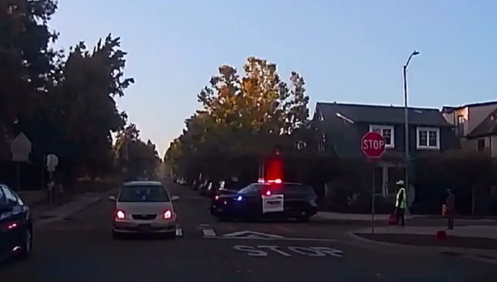 Lazy California driver at all-way stop on Fernald does California roll and refuses to yield in front of cop. Pulled over almost immediately.