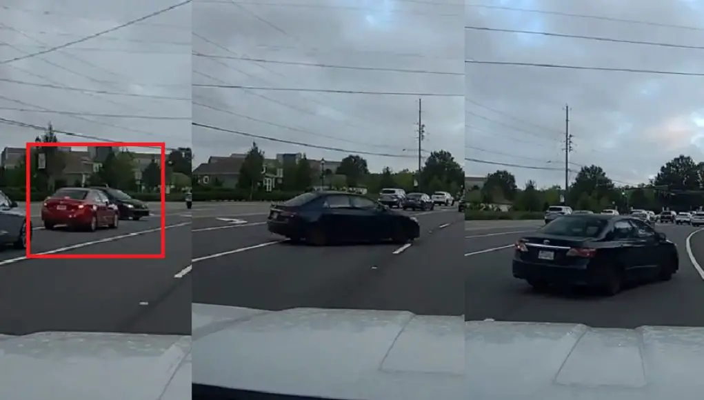 Illegal u-turn on Kimball Bridge Rd nearly ends in t-bone accident as dashcam owner coming the other way fast approached.
