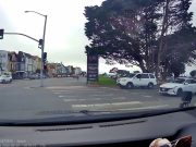 Turner tries to steal right of way from dashcam owner and has the nerve to honk at them for waiting for pedestrians to cross.