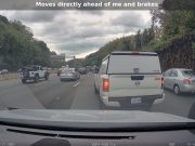 Driver in company truck upset someone changed lanes in front of them, gets their road rage revenge, caught littering, too.