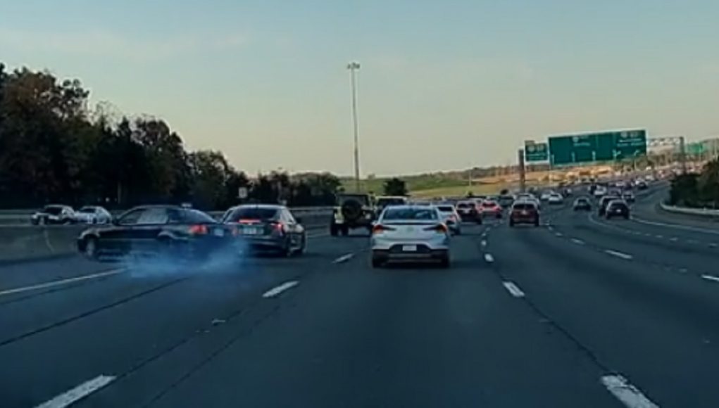 Doofus on a spare tire on Route 28 tailgates in the fast lane. Loses control, spins, and crashes into concrete center divider.