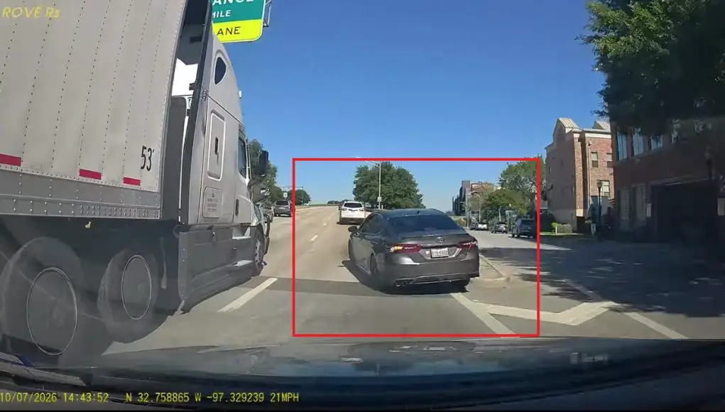 Weatherford and Pecan illegal overtake Sloppy driver overtakes over gore point at Weatherford & Pecan. Runs over concrete island damaging suspension.